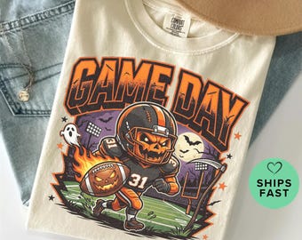 Halloween Football Shirt, Game Day Pumpkin Player Tee, Spooky Season Sports Sweatshirt, Fall Tailgate Graphic, Football Fan Gift