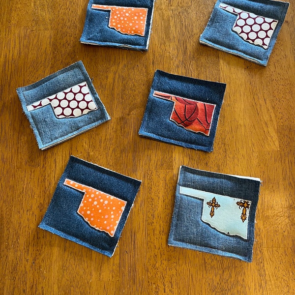 Oklahoma coasters, upcycled denim coasters