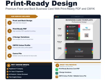 Business Card Design, Print Ready PDF, CMYK, Front Back Card, Premium Business Card, Professional Design, Corporate Card