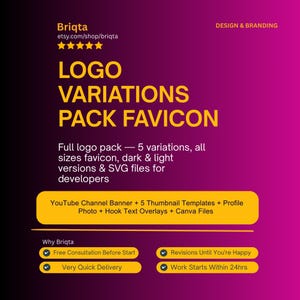 Favicon Logo Variations Pack, Full Brand Identity Kit, Icon Horizontal Vertical Dark Light Versions, Professional Logo Design
