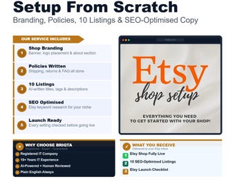 Etsy Shop Setup, Complete Branding, 10 SEO Listings, Policies, Professional Launch Service for Handmade, Digital, Vintage Sellers