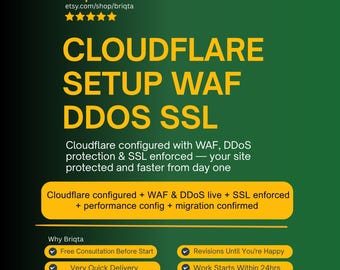 Cloudflare Setup, WAF Security, DDoS Protection, SSL Certificate, Nameserver Migration, Website Security Configuration