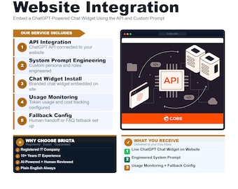 ChatGPT API Integration, Custom AI Chat Widget for Website, OpenAI Chatbot Development, Embed GPT Chat on Site