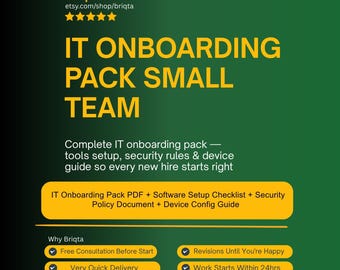 IT Onboarding Pack Small Team, Complete IT Setup Guide, Security Rules, Tools Access, Device Configuration, New Employee Tech