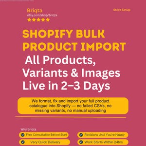 Importación de productos de Shopify mediante CSV, carga masiva de productos, títulos, descripciones, imágenes, variantes, servicio de importación CSV, migración de productos.