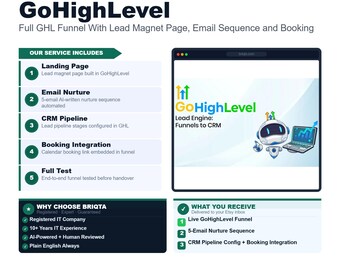 AI Lead Gen Funnel GoHighLevel, GHL Funnel With Lead Magnet Page, Email Sequence, Booking System, Full Setup Service