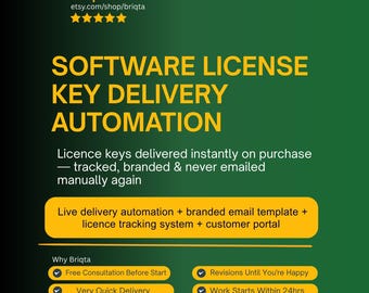 Automatización de la entrega de licencias de software, entrega automatizada de claves de licencia, sistema de seguimiento de descargas por correo electrónico para productos digitales.