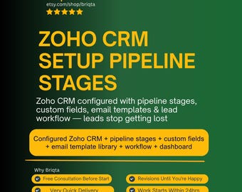 Zoho CRM Setup, Pipeline Stages, Lead Fields, Email Templates, Workflow Automation, CRM Configuration, Business Process Setup
