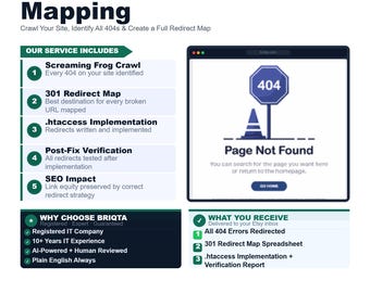 404 Redirect Mapping Service, Website Crawl, Broken Link Audit, SEO Fix, Custom Redirect Map, Site Migration Support