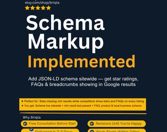 Schema Markup Implementation, JSON-LD for Products Reviews FAQs, Local Business SEO, Rich Snippets Setup, Google Search Enhancement