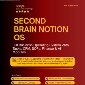 Custom Notion Second Brain OS, Tasks CRM SOPs Finance AI Dashboard