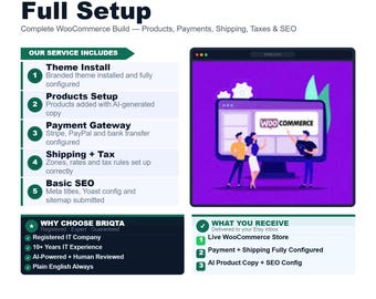 Complete WooCommerce Store Setup, Full Build Products Payments Shipping Tax SEO, WordPress Ecommerce Website Development
