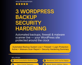 Website Backup Security Hardening, Automated Backups Firewall, Malware Scanner Login Protection, WordPress Security