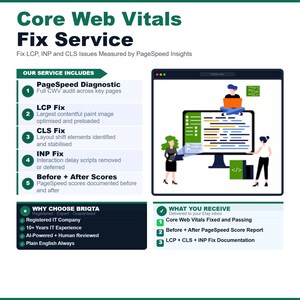 Core Web Vitals Fix Service, Fix LCP INP CLS Issues, PageSpeed Insights Optimization, Website Speed Improvement, Google Ranking Boost