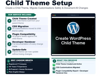 Custom WordPress Child Theme Setup, Migration, Documentation, Safe Customization, Professional Development Service
