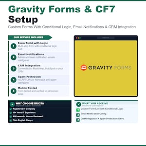 Gravity Forms Setup, CF7 Custom Forms, Conditional Logic, Email Notifications, CRM Integration, WordPress Form Builder