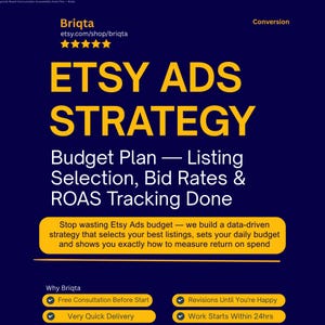 Etsy Ads Strategy, Budget Plan, Listing Selection, ROAS Tracking Done