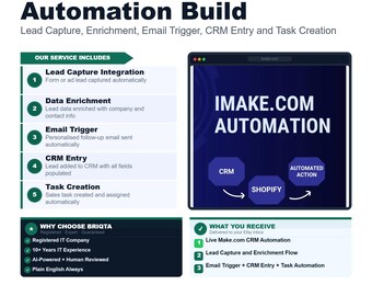 Make.com CRM Automation, Lead Capture to Email Trigger, CRM Entry, Task Creation, Sales Workflow Integration