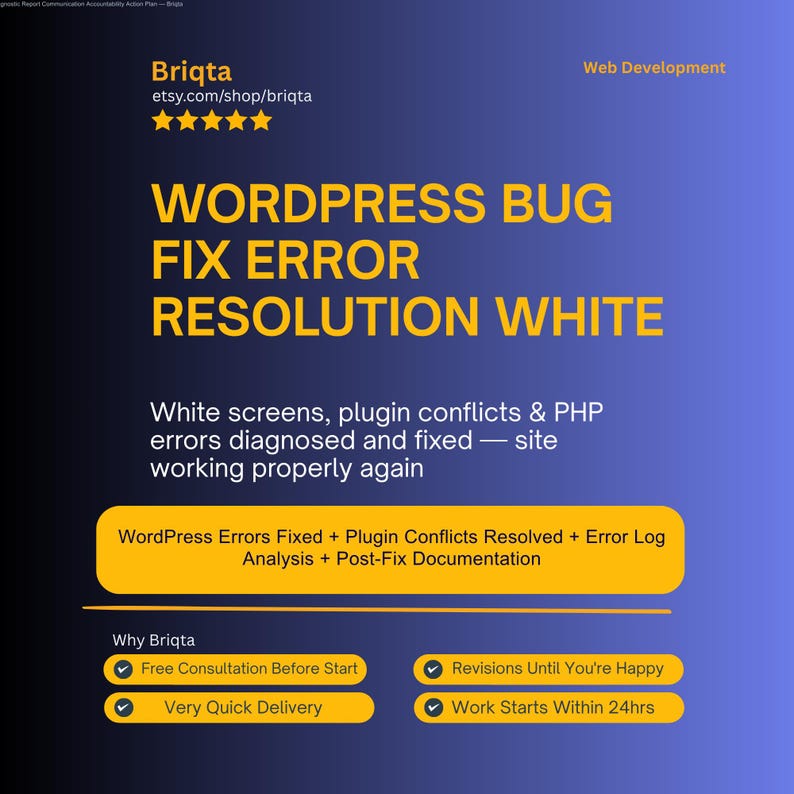 WordPress Bug Fixing, Error Resolution, White Screen Fix, Plugin Conflict Diagnosis, Website Error Repair Service