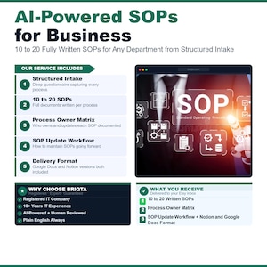 AI-Powered SOPs for Business, 10-20 Fully Written Standard Operating Procedures, Custom SOPs, Business Documentation, Process Automation
