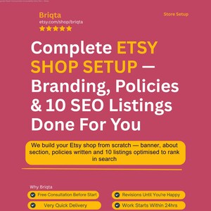 Konfiguracja sklepu Etsy, kompleksowy branding, 10 ofert SEO, zasady, profesjonalna usługa uruchomienia dla sprzedawców rękodzieła, produktów cyfrowych i vintage