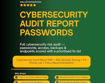 Cybersecurity Audit Report, Security Risk Assessment, Password Access Backup Endpoint Analysis, Business Security Checklist