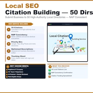 Local SEO Citation Building, 50 High Authority Directory Submissions, NAP Consistency, Business Listing Service