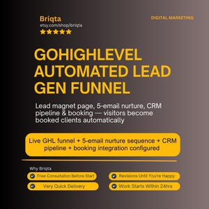 Automated Lead Gen Funnel, GoHighLevel Lead Magnet Page, Email Sequence, CRM Workflow, GHL Booking System Setup