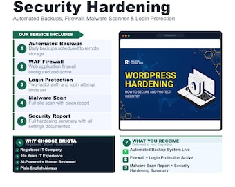 Website Backup Security Hardening, Automated Backups Firewall, Malware Scanner Login Protection, WordPress Security