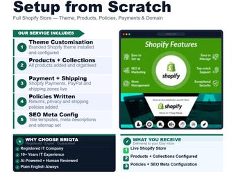 Shopify Store Setup, Full Ecommerce Website, Theme Customization, Product Upload, Payment Integration, Professional Store