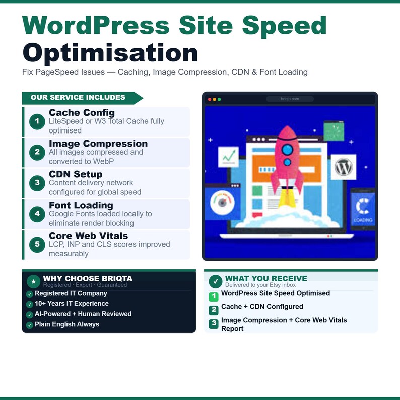 WordPress Speed Optimization, Fix PageSpeed Issues, Caching, Image Compression, CDN Setup, Font Loading Fix, Core Web Vitals image 1