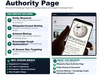 Wikipedia Style Authority Page, AI Answer Box Optimization, Google Knowledge Panel, Structured Knowledge Content, SEO Schema