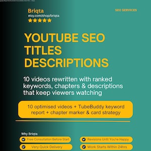 YouTube SEO Titles Descriptions, Keyword Optimised Metadata Service (10 Videos)