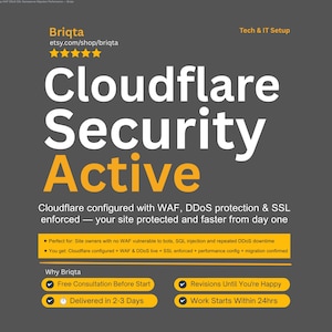 Cloudflare Setup, WAF Security, DDoS Protection, SSL Certificate, Nameserver Migration, Website Security Configuration