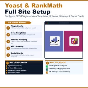 Yoast SEO & RankMath Setup, Configure Meta Templates, Schema Markup, XML Sitemap, Social Cards for WordPress Sites