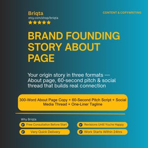 Founding Story Brand Narrative, Origin Story About Page, 60 Second Pitch, Social Media Thread, Startup Story Writing