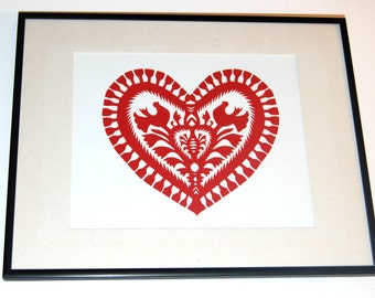 Original Papercut Wycinanki Polish Folk Art Collage cuore