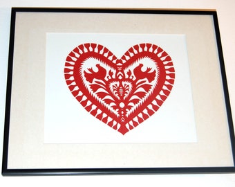 Original Papercut Wycinanki Polish Folk Art Collage heart