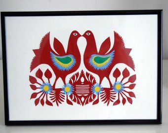 Doves and Roosters Papercuts Wycinanki Traditional Polish Folk Art Collage