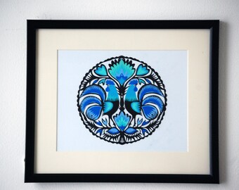 Original Papercut Collage Wycinanki Polish Folk Art - Monochrome