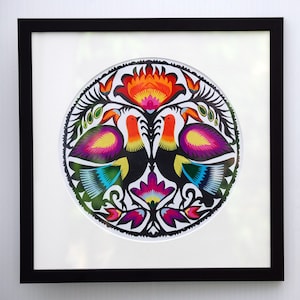 The Two Doves - Framed Original Papercuts Wycinanki Collage - 39x39cm Traditional Polish Folk Art