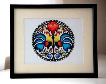 Originale Papercut Wycinanki Polacco Folk Art Collage fatto a mano