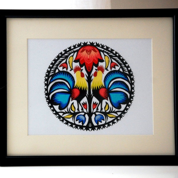 Original Papercut Wycinanki Polish Folk Art Collage Handmade