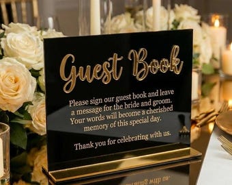 Letrero acrílico moderno para libro de visitas de boda: elegante decoración para la mesa de recepción