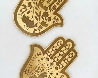 Espejo dorado con Hamsa para decoración de pared - Bendición judía para el hogar (juego de 2)