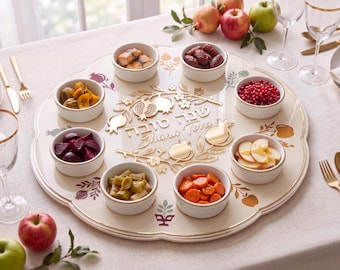 Piatto per il Seder di Rosh Hashanah Simanim con 8 ciotole, vassoio in acrilico per il Capodanno ebraico, Judaica dorata, decorazione per la tavola Shanah Tovah, regalo per Yom Tov