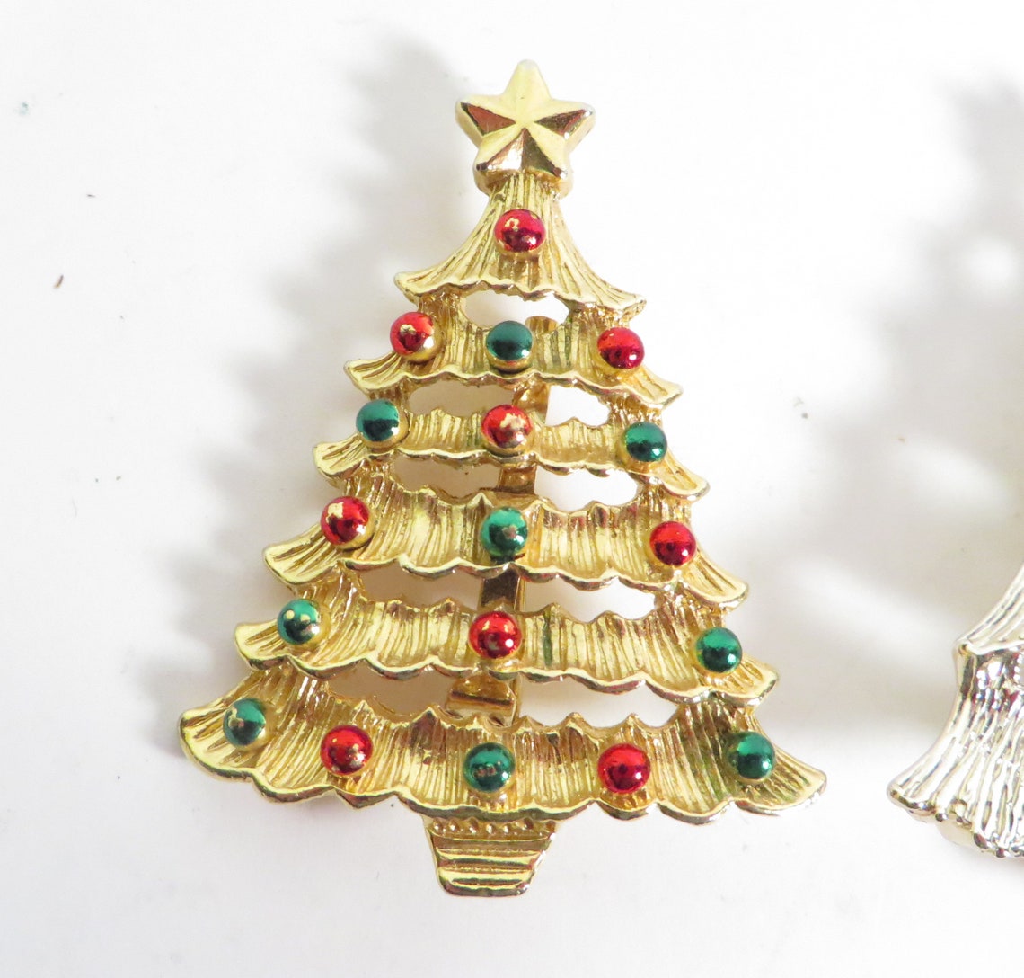 Vintage Christmas Tree Brooches Pins Etsy