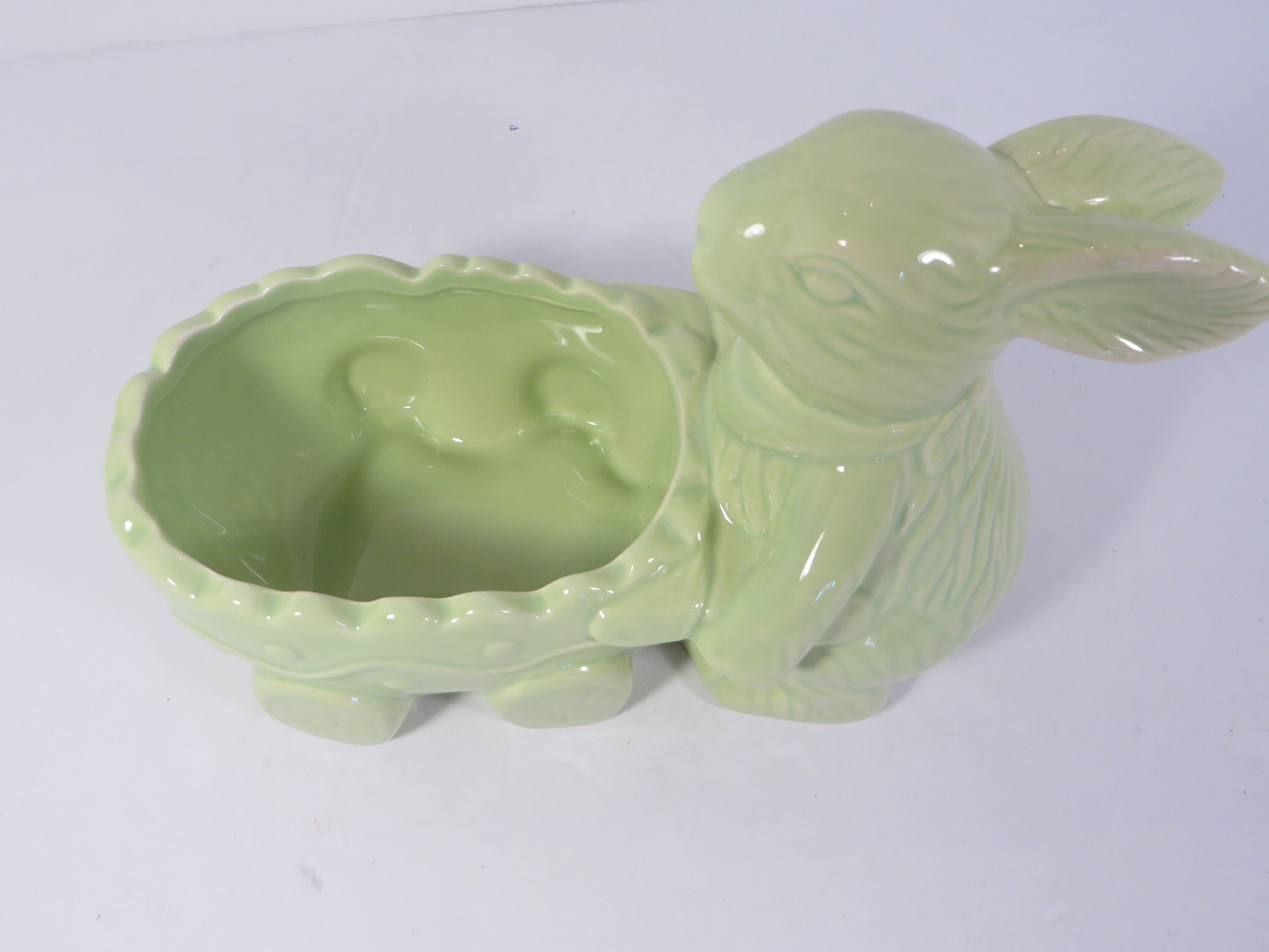 Vintage Green Pottery Rabbit Planter Vase Candy Dish - Vintage Green ...