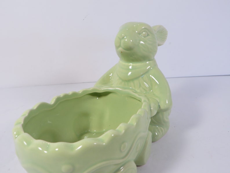 Vintage Green Pottery Rabbit Planter Vase Candy Dish - Vintage Green ...