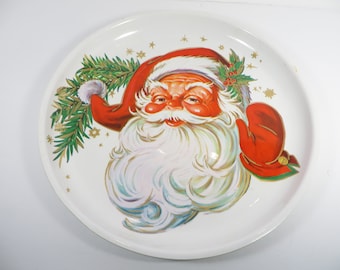 Vintage Plastic Santa Claus Serving Tray - Round Plastic Santa Claus Tray